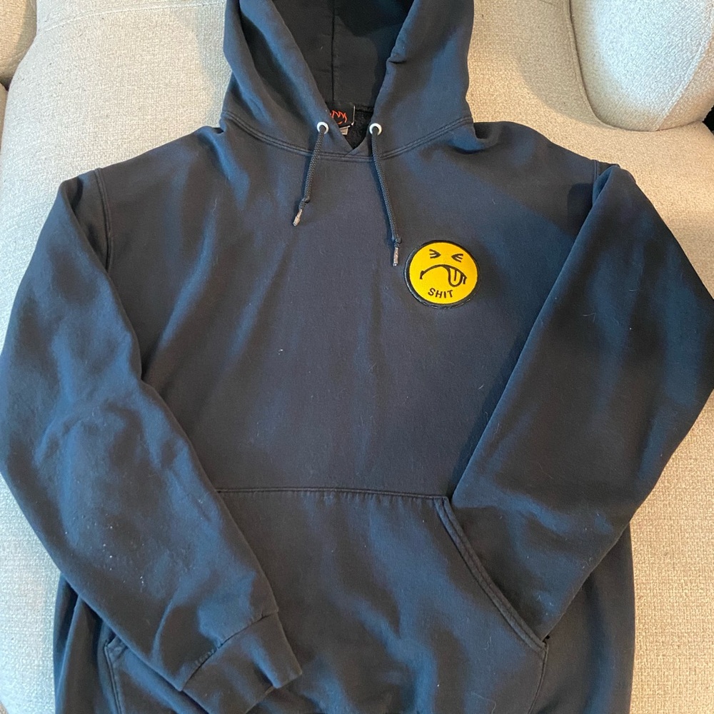 Men's Black Hoodie with Yellow Smiley Patch